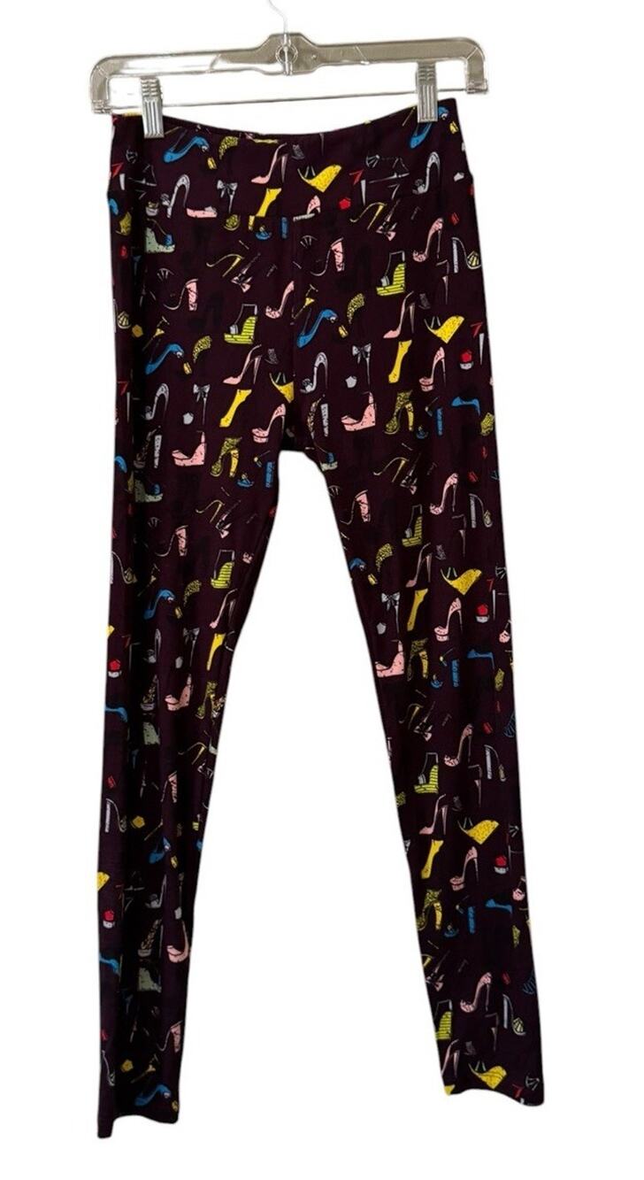 LulaRoe Women Sz OS Leggings Stretch Heels Party Artsy Grunge Hip Hop City